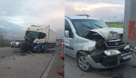 Incêndio em canavial limita visibilidade e causa engavetamento entre carretas e carro na BR-101
