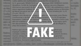 Carta aberta de empresários sobre descumprimento de decreto é falsa