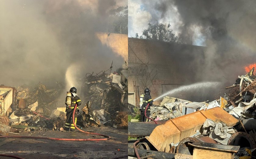 Incêndio atinge ferro-velho em Arapiraca; Corpo de Bombeiros mobiliza 10 militares