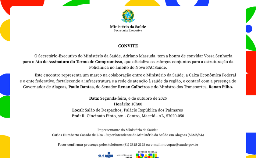 Assinatura de Termo de Compromisso marca início da implantação de Policlínica Regional em Maceió
