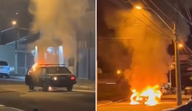 Carro começa a pegar fogo em movimento no interior de SP