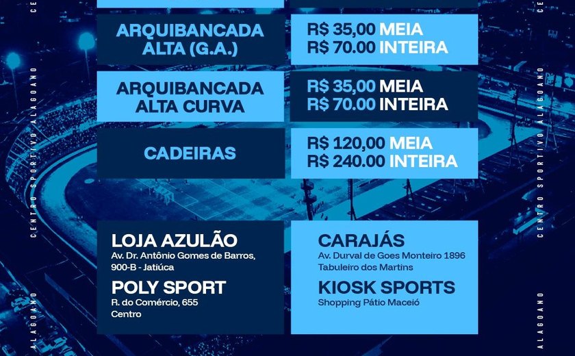 CSA inicia venda de ingressos para jogo contra o Maringá no Rei Pelé