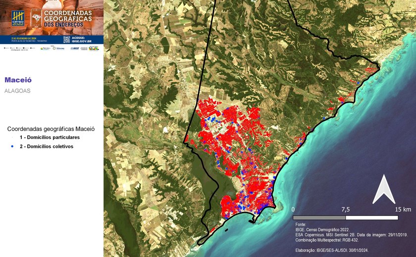 IBGE divulga coordenadas geográficas do Censo 2022; dados inéditos podem ajudar a mapear áreas de interesse em Alagoas