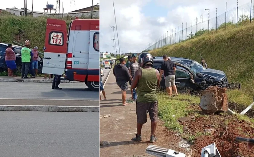Motorista perde controle e colide contra dois postes no Lago da Perucaba, em Arapiraca