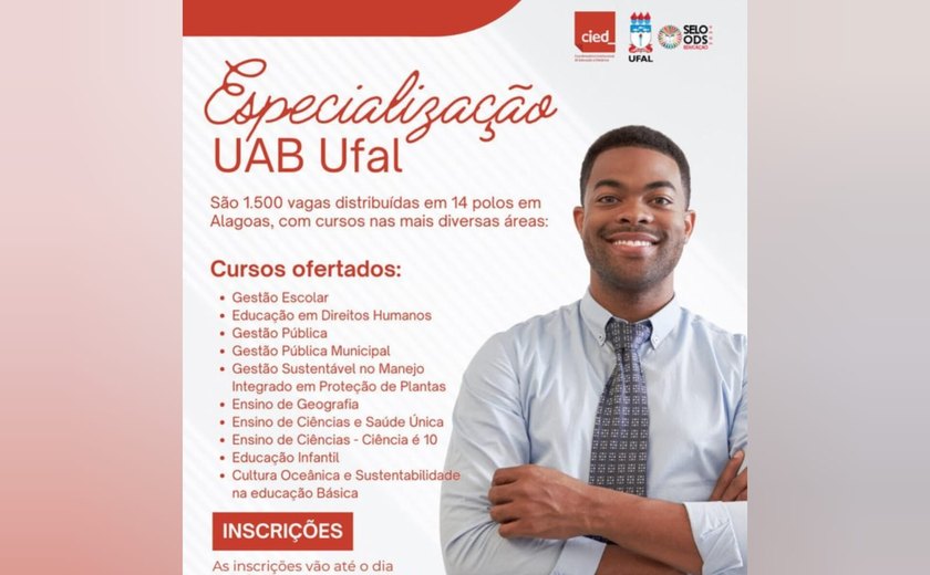 Ufal abre inscrições para 1.500 vagas em cursos de especialização a distância
