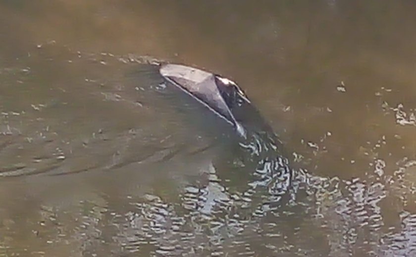 Veículo sai da pista, capota e fica submerso em rio em Tabuba