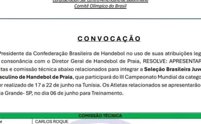 Três alagoanos são convocados para a Seleção Brasileira Juvenil de Beach Handebol