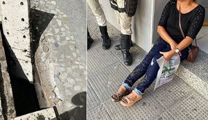 Mulher cai em vala no Centro de Maceió e é socorrida por agentes do Ronda no Bairro