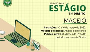 Defensoria Pública abre inscrições para seleção de estágio em Direito nesta quinta-feira