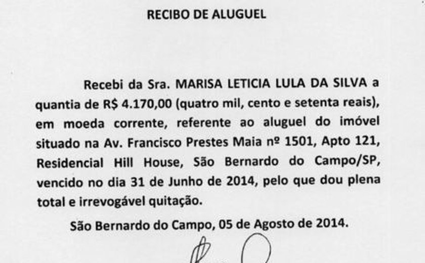Recibo apresentado pelo ex-presidente Lula tem data que não existe