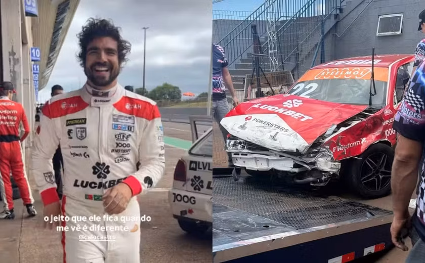 Caio Castro sofre acidente de carro em treino de corrida