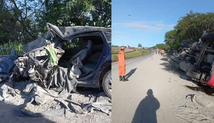 Carreta invade contramão na BR-101 e deixa quatro pessoas feridas, em Junqueiro