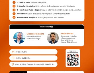 Workshop gratuito sobre soluções em energia BESS será realizado em Maceió