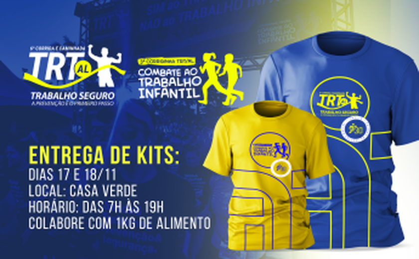 Corrida e Caminhada TRT/AL Trabalho Seguro: entrega dos kits ocorrerá nesta quinta (17) e sexta-feira (18)