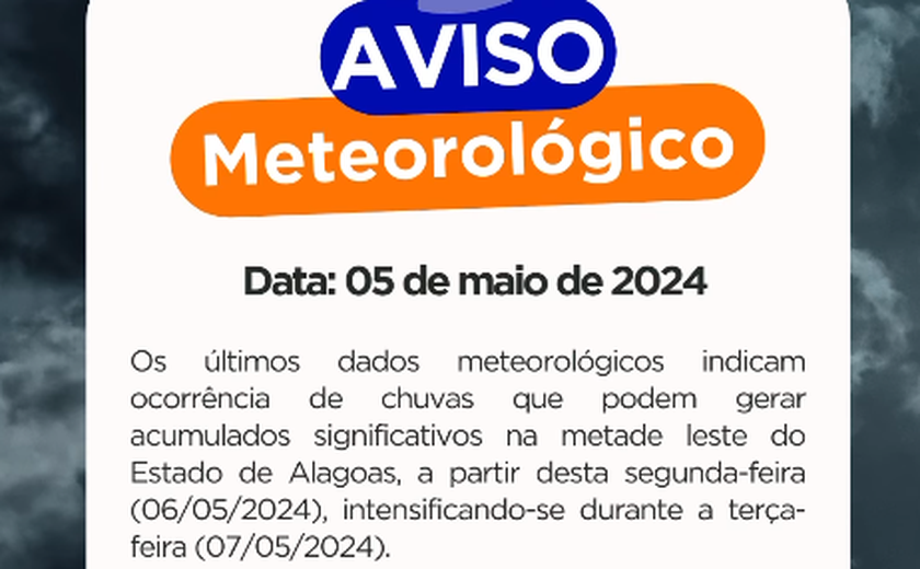 Defesa Civil de Alagoas alerta para possibilidade de chuvas moderadas