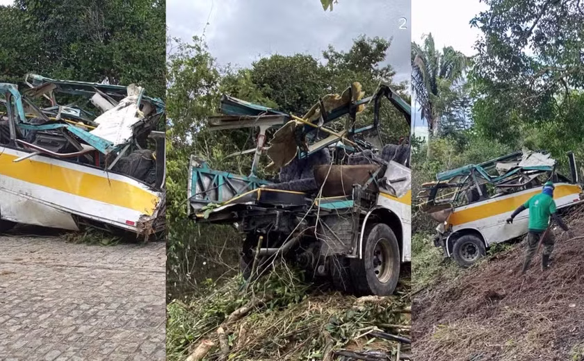 Parte do ônibus que caiu na Serra da Barriga é retirada após sete meses da tragédia
