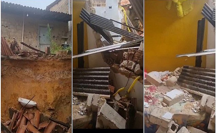 Muro cai em residência e moradores são resgatados e levados para o HGE