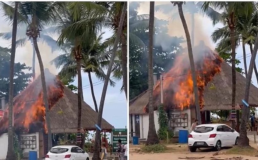 Barraca de praia pega fogo em Guaxuma e assusta banhistas e comerciantes