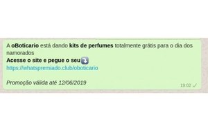Golpe no WhatsApp usando marca de O Boticário usa Dia dos Namorados como isca