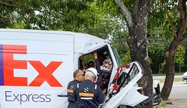 Condutor perde controle de van e colide em árvore na Fernandes Lima