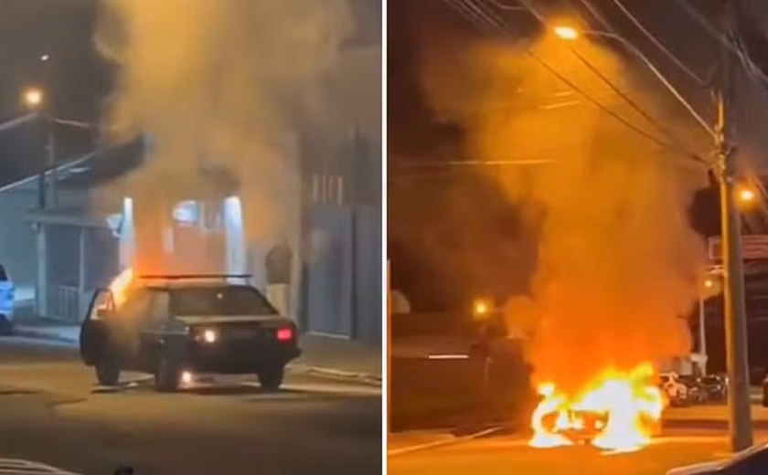 Carro começa a pegar fogo em movimento no interior de SP