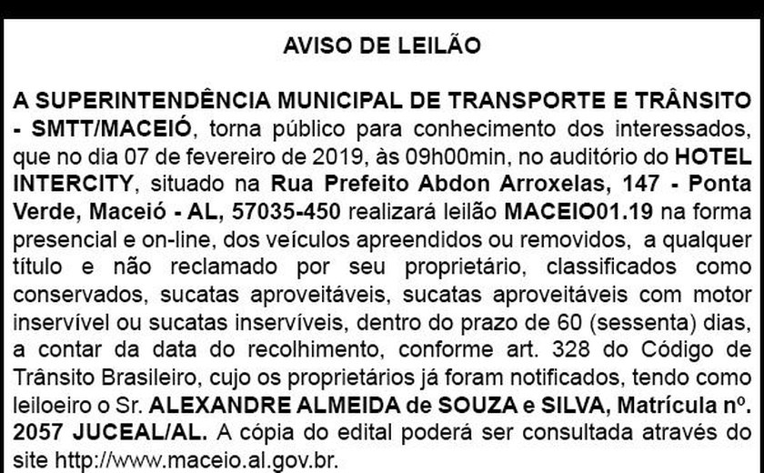 AVISO DE LEILÃO