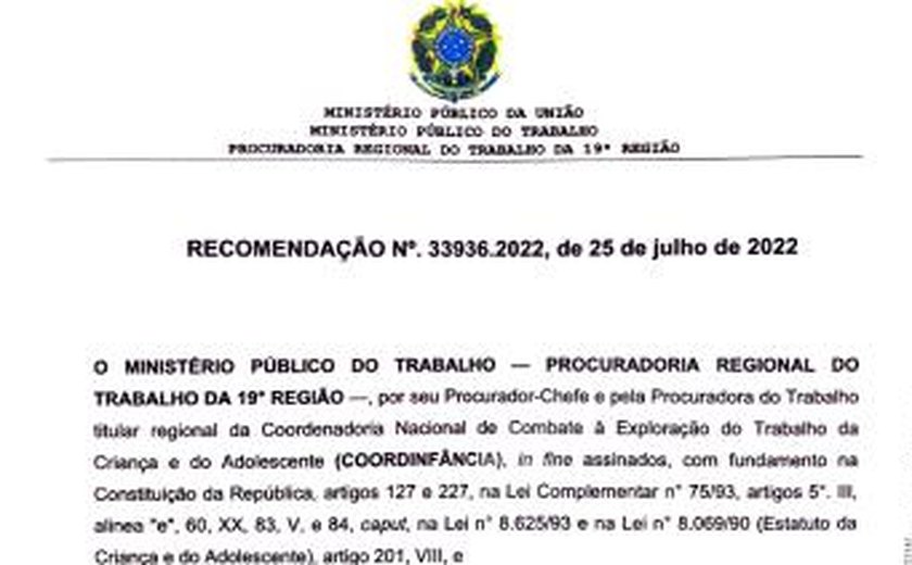 Órgãos discutirão com o TRE/AL medidas de combate ao trabalho de menores de 18 anos nas eleições 2022