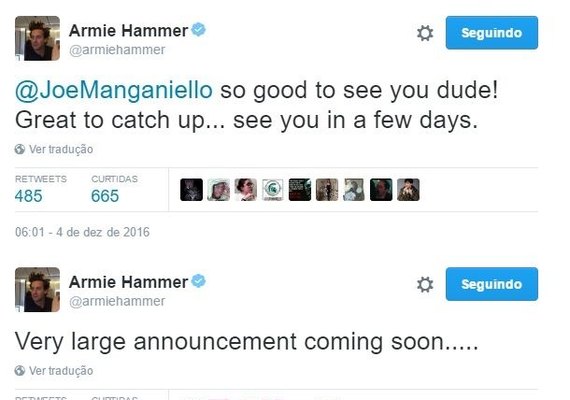 Armie Hammer brinca com fãs sugerindo que interpretará o Lanterna Verde