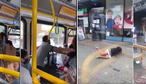 Mulher sem máscara cospe em passageiro e é arremessada de ônibus; veja o vídeo