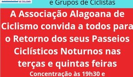 Passeios ciclísticos noturnos voltam acontecer em Maceió a partir de hoje