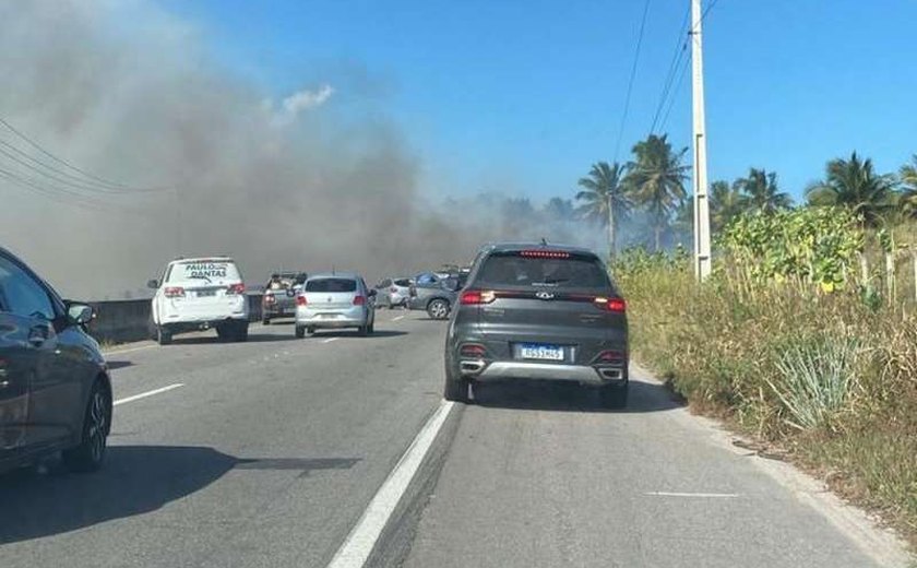 Fumaça de focos de incêndio invade AL-101 Sul e deixa motoristas sem visibilidade