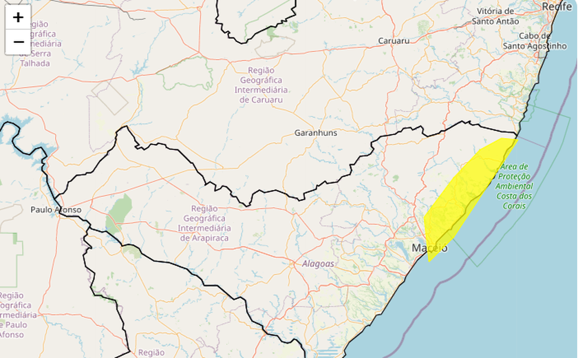 Inmet renova alerta de chuvas intensas para 12 cidades alagoanas