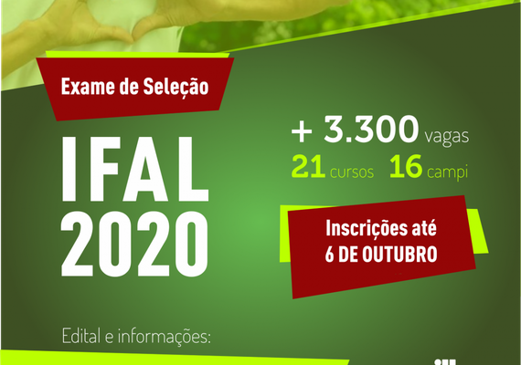 Ifal abre mais de três mil vagas para seleção de estudantes para os cursos técnicos
