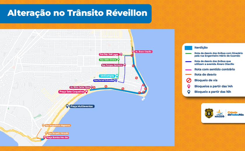 Confira as mudanças no trânsito para o Réveillon na orla de Maceió