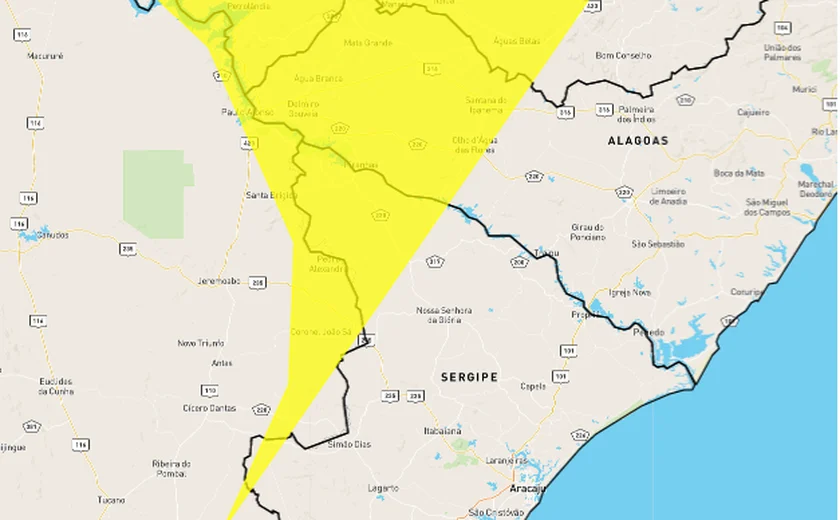 Inmet emite alerta amarelo de chuvas e rajadas de vento para o Sertão de Alagoas