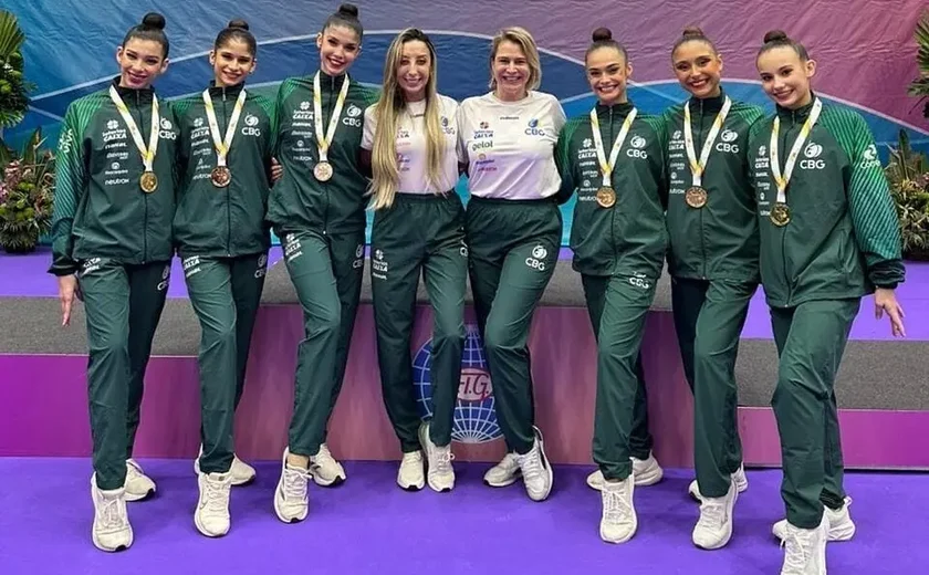 Duda Arakaki lidera Brasil na conquista do ouro inédito na Copa do Mundo de ginástica rítmica