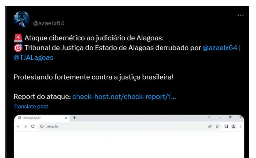 Postagem em rede social ameaça ''derrubar'' sites do TJ/AL e MP/AL do ar