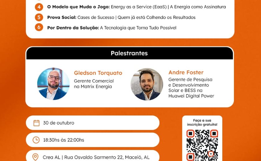 Workshop gratuito sobre soluções em energia BESS será realizado em Maceió