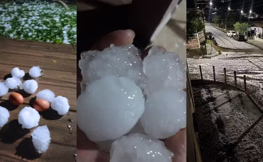 Chuva com granizo cobre ruas de SC com 'bolas' de gelo e cidades decretam situação de emergência