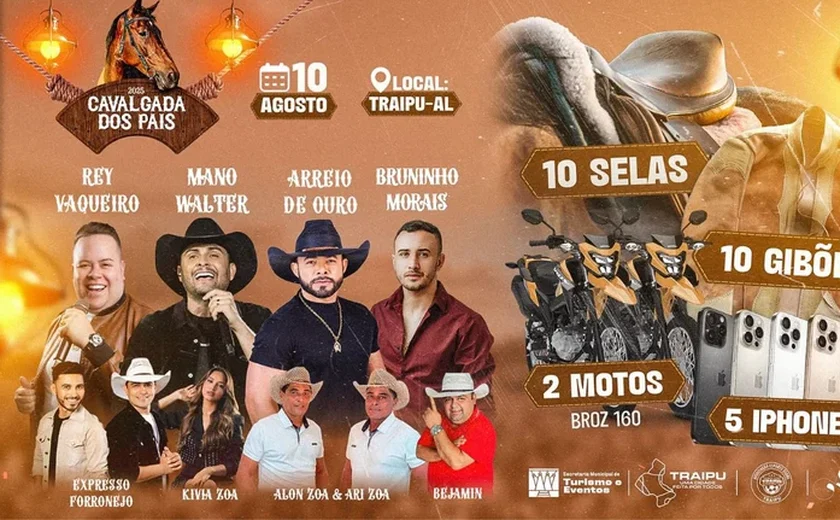 Cavalgada dos Pais acontece neste domingo (10) em Traipu com shows e sorteios