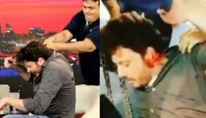 Danilo Gentili leva garrafada e sai sangrando de entrevista