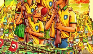 Pôster do Dead Kennedys no Brasil mostra palhaços vestidos com camisas da seleção
