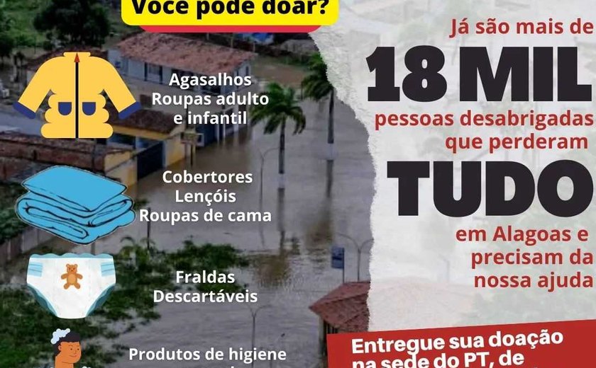 PT promove ação humanitária para as famílias atingidas pelas fortes chuvas
