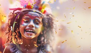 Bailinho de carnaval, pintura facial e cabelo colorido divertem as crianças no Carnaval