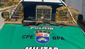 Polícia Ambiental apreende seis armas, um simulacro e resgata cinco aves silvestres