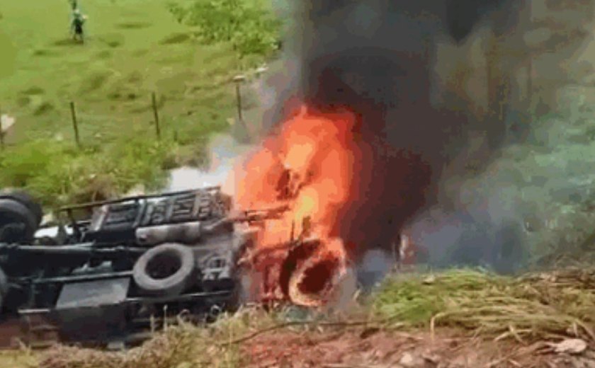 Cabine de caminhão pega fogo na zona rural de São Miguel dos Campos