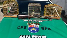 Polícia Ambiental apreende seis armas, um simulacro e resgata cinco aves silvestres