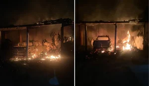 Carro pega fogo dentro de garagem e atinge estrutura do imóvel em Arapiraca