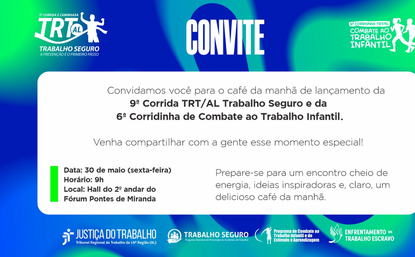 Em café da manhã para a imprensa, 9ª Corrida TRT/AL Trabalho Seguro será lançada
