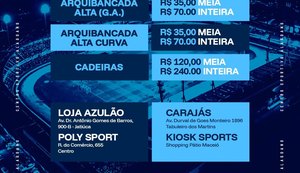 CSA inicia venda de ingressos para jogo contra o Maringá no Rei Pelé